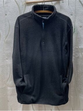 Fahrenheit Fleece Pullover Mens Large Gray Excellent 1/4 Zip Active Gear Pocket